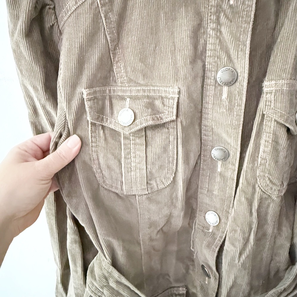 Gloria Vanderbilt Tan Corduroy Belted Utility Jacket Large Retro Western Casual - Picture 5 of 11